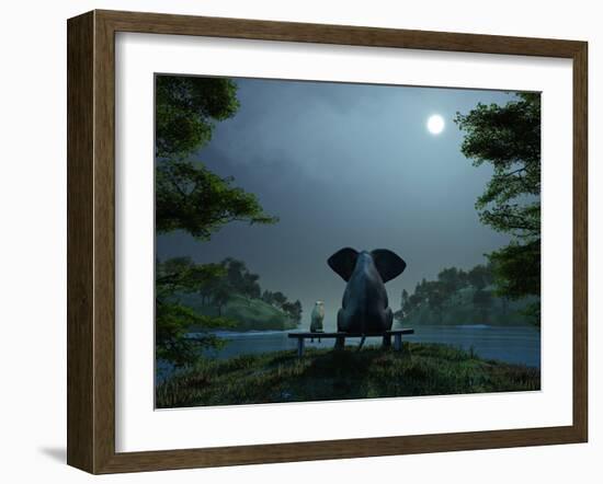 Elephant and Dog Meditate at Summer Night-Mike_Kiev-Framed Photographic Print