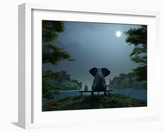 Elephant and Dog Meditate at Summer Night-Mike_Kiev-Framed Photographic Print