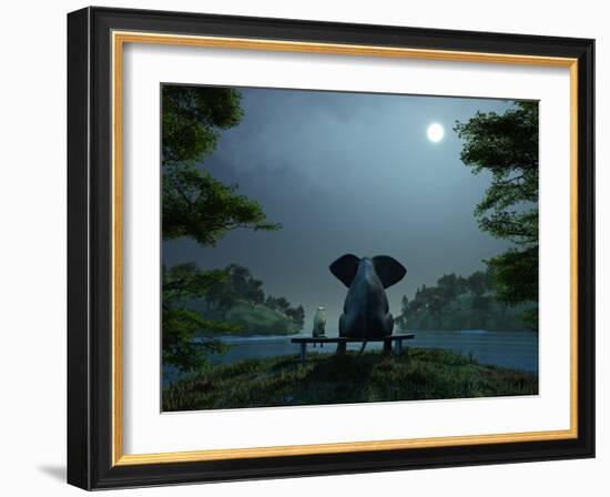 Elephant and Dog Meditate at Summer Night-Mike_Kiev-Framed Photographic Print