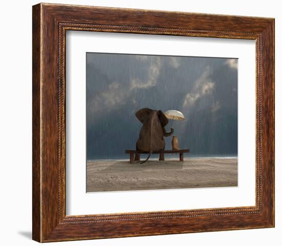 Elephant and Dog Sit Under the Rain-Mike Kiev-Framed Art Print