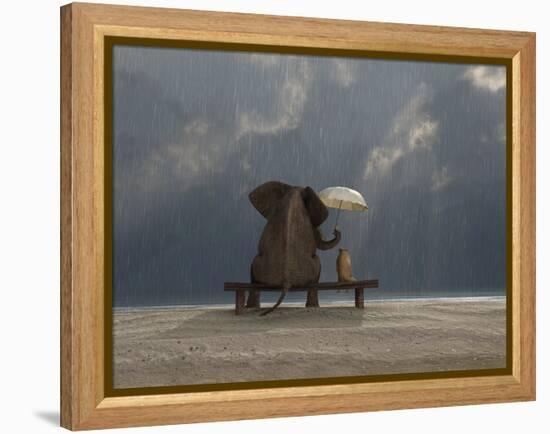 Elephant And Dog Sit Under The Rain-Mike_Kiev-Framed Premier Image Canvas