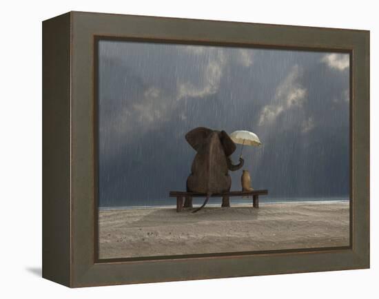 Elephant And Dog Sit Under The Rain-Mike_Kiev-Framed Premier Image Canvas