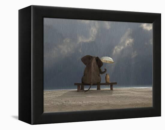 Elephant And Dog Sit Under The Rain-Mike_Kiev-Framed Premier Image Canvas