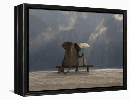 Elephant And Dog Sit Under The Rain-Mike_Kiev-Framed Premier Image Canvas