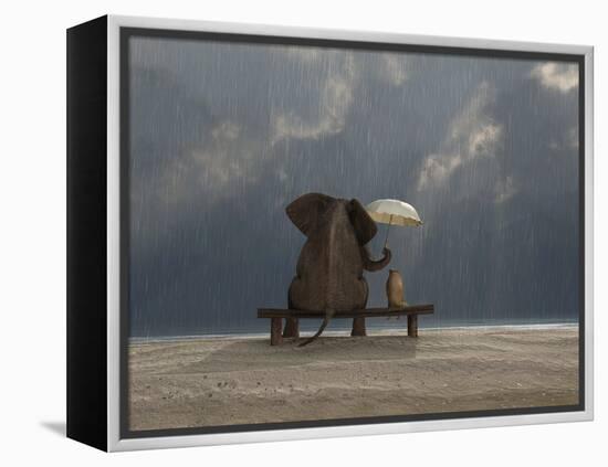 Elephant And Dog Sit Under The Rain-Mike_Kiev-Framed Premier Image Canvas