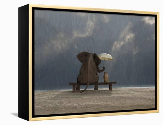 Elephant And Dog Sit Under The Rain-Mike_Kiev-Framed Premier Image Canvas