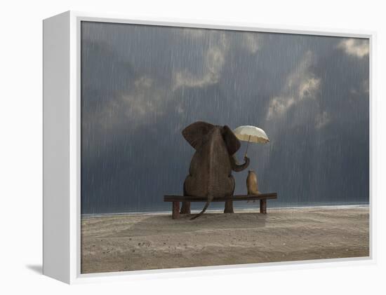 Elephant And Dog Sit Under The Rain-Mike_Kiev-Framed Premier Image Canvas