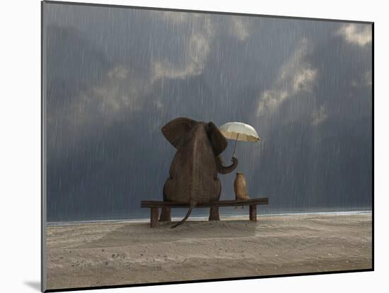 Elephant And Dog Sit Under The Rain-Mike_Kiev-Mounted Photographic Print