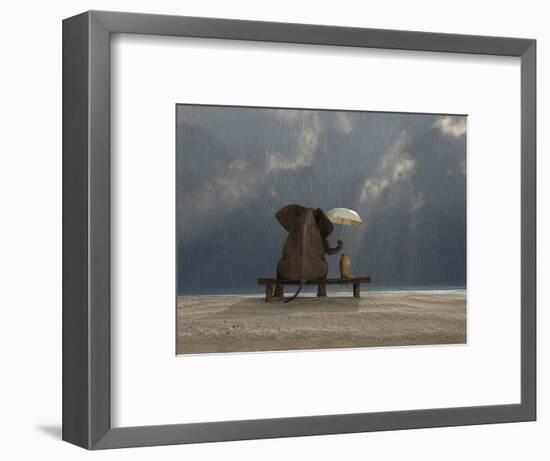 Elephant And Dog Sit Under The Rain-Mike_Kiev-Framed Photographic Print