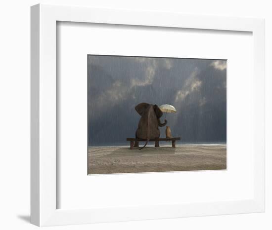 Elephant And Dog Sit Under The Rain-Mike_Kiev-Framed Photographic Print