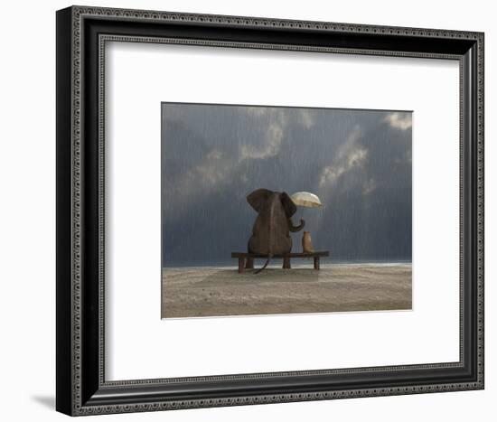 Elephant And Dog Sit Under The Rain-Mike_Kiev-Framed Photographic Print