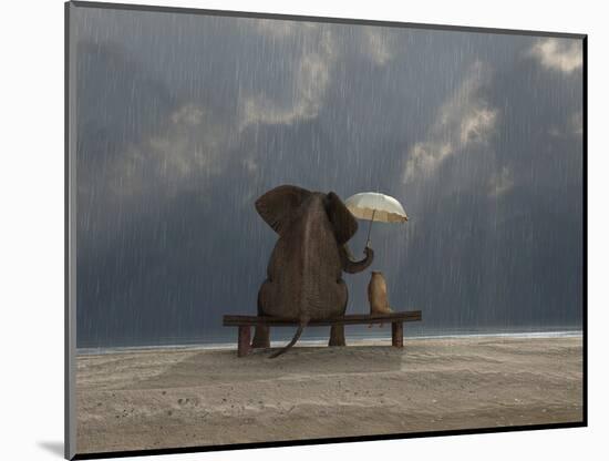 Elephant And Dog Sit Under The Rain-Mike_Kiev-Mounted Photographic Print