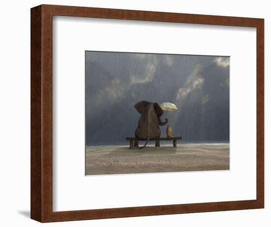 Elephant And Dog Sit Under The Rain-Mike_Kiev-Framed Photographic Print