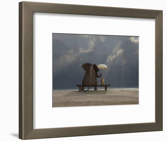 Elephant And Dog Sit Under The Rain-Mike_Kiev-Framed Photographic Print