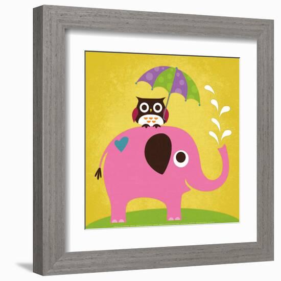 Elephant and Owl with Umbrella-Nancy Lee-Framed Art Print