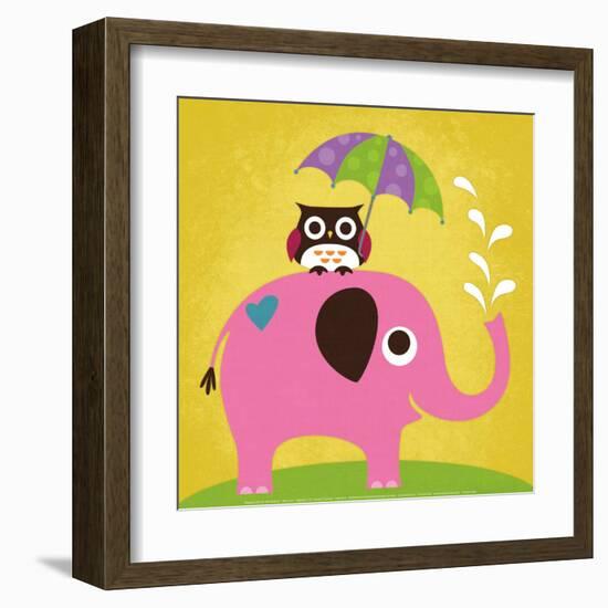 Elephant and Owl with Umbrella-Nancy Lee-Framed Art Print