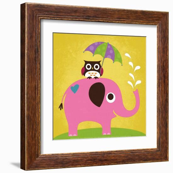 Elephant and Owl with Umbrella-Nancy Lee-Framed Art Print