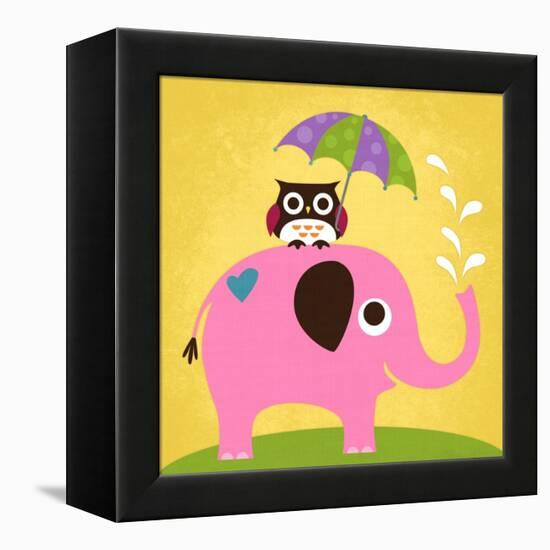 Elephant and Owl with Umbrella-Nancy Lee-Framed Stretched Canvas