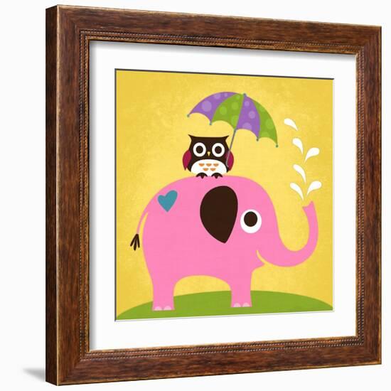 Elephant and Owl with Umbrella-Nancy Lee-Framed Art Print