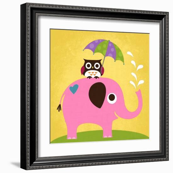 Elephant and Owl with Umbrella-Nancy Lee-Framed Art Print