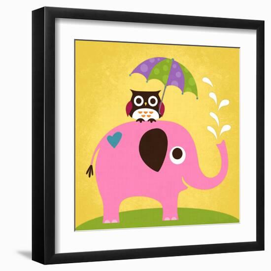 Elephant and Owl with Umbrella-Nancy Lee-Framed Art Print