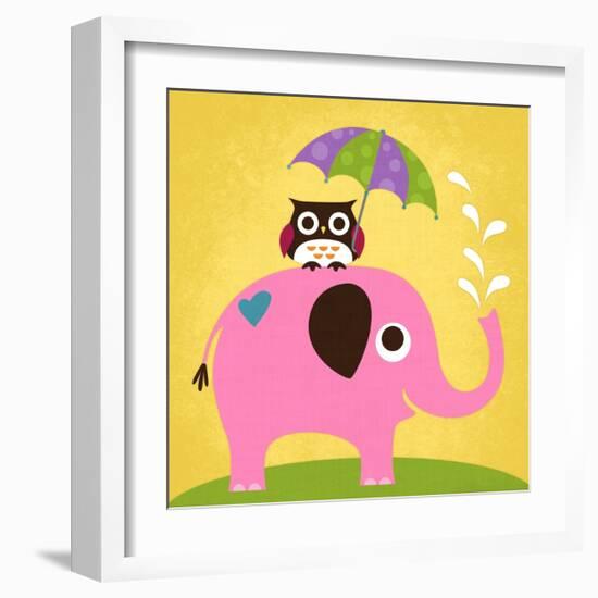 Elephant and Owl with Umbrella-Nancy Lee-Framed Art Print