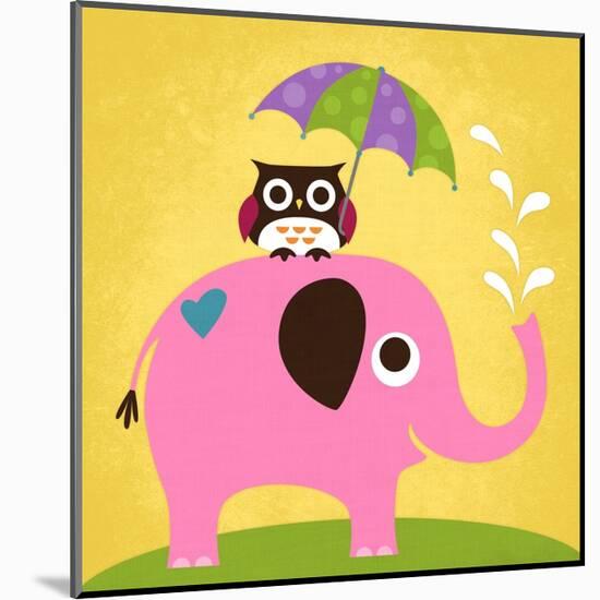 Elephant and Owl with Umbrella-Nancy Lee-Mounted Art Print