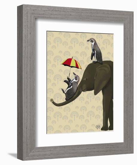 Elephant and Penguins-Fab Funky-Framed Art Print