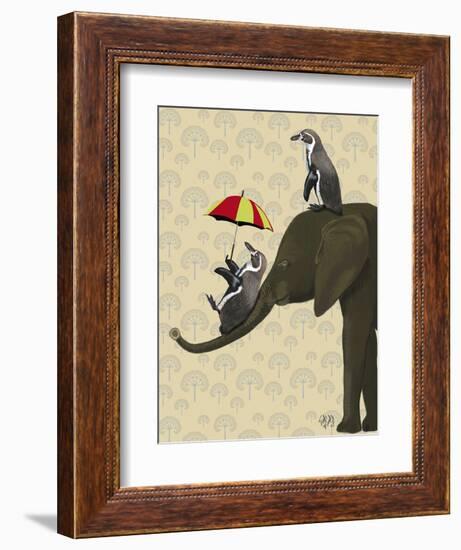 Elephant and Penguins-Fab Funky-Framed Art Print