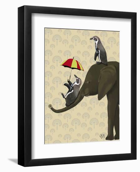 Elephant and Penguins-Fab Funky-Framed Art Print