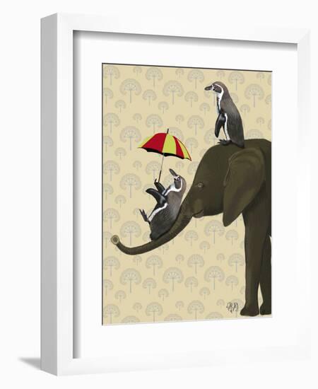 Elephant and Penguins-Fab Funky-Framed Art Print