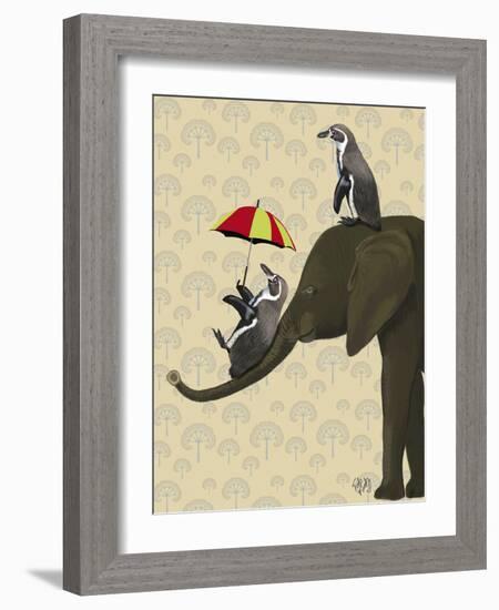 Elephant and Penguins-Fab Funky-Framed Art Print