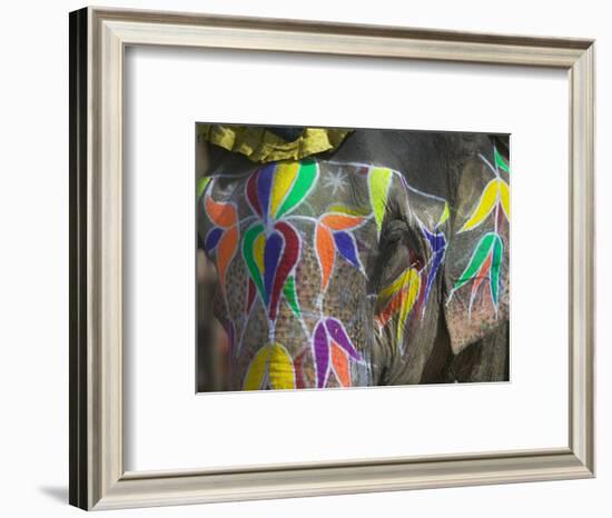 Elephant Decorated with Colorful Painting, Jaipur, Rajasthan, India-Keren Su-Framed Photographic Print