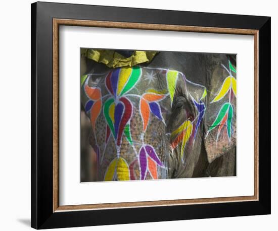 Elephant Decorated with Colorful Painting, Jaipur, Rajasthan, India-Keren Su-Framed Photographic Print