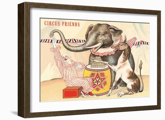 Elephant, Horse, Clown with Blocks-null-Framed Art Print