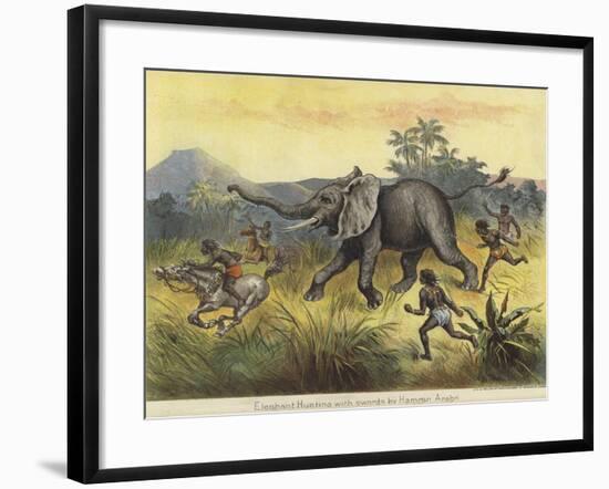 Elephant Hunting with Swords by Hamran Arabs-null-Framed Giclee Print