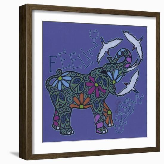 Elephant II (Feeling Groovy) with Cattle Egrets-Denny Driver-Framed Giclee Print