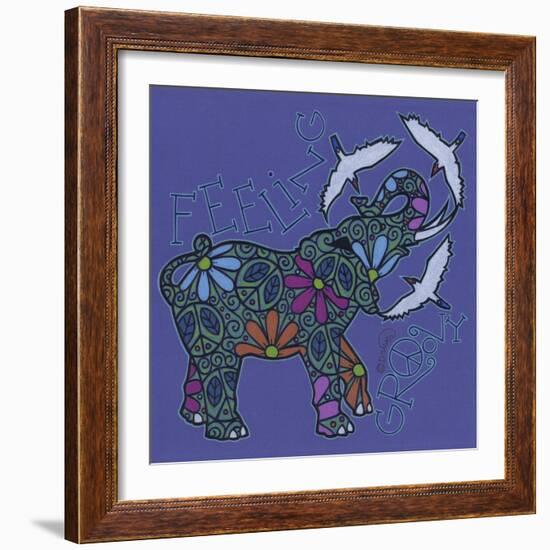 Elephant II (Feeling Groovy) with Cattle Egrets-Denny Driver-Framed Giclee Print