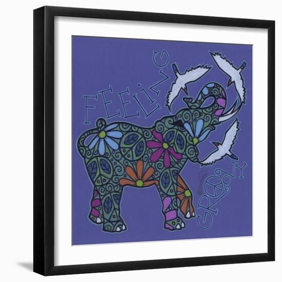 Elephant II (Feeling Groovy) with Cattle Egrets-Denny Driver-Framed Giclee Print