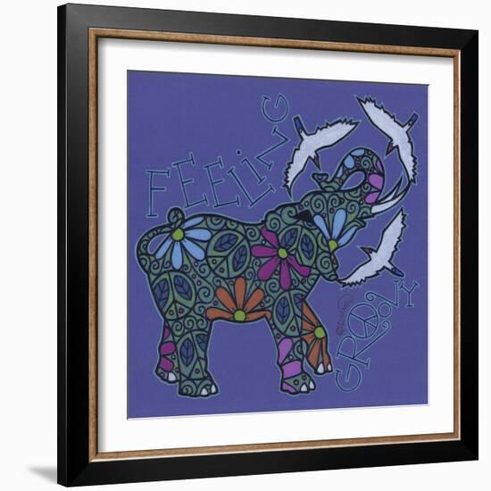 Elephant II (Feeling Groovy) with Cattle Egrets-Denny Driver-Framed Giclee Print