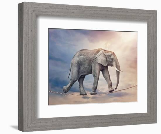 Elephant On A Tightrope-egal-Framed Premium Giclee Print