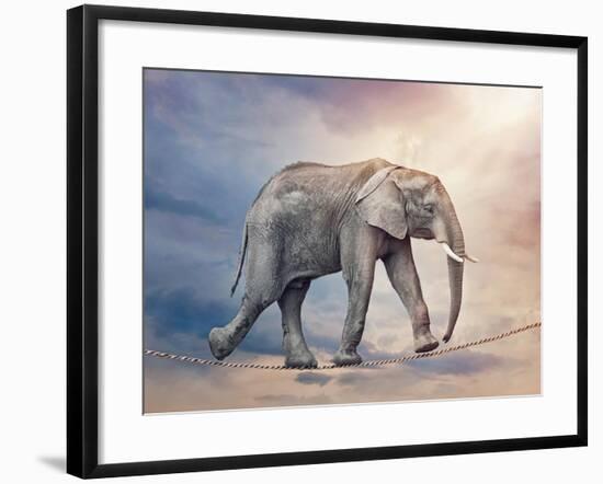 Elephant On A Tightrope-egal-Framed Art Print