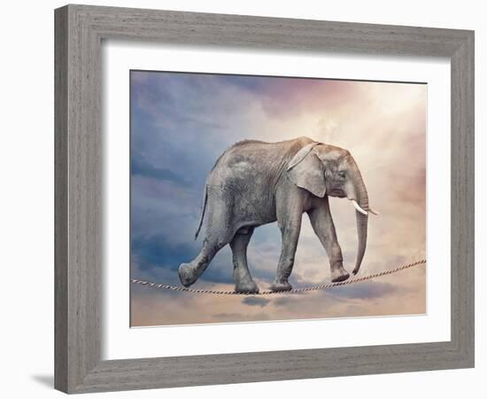 Elephant On A Tightrope-egal-Framed Art Print