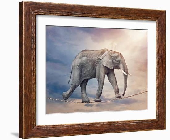 Elephant On A Tightrope-egal-Framed Art Print