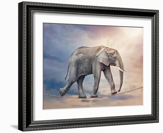 Elephant On A Tightrope-egal-Framed Art Print