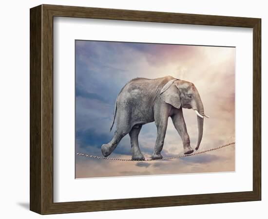 Elephant On A Tightrope-egal-Framed Art Print