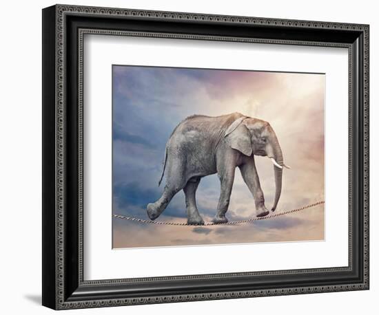 Elephant On A Tightrope-egal-Framed Art Print