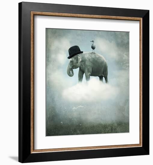 Elephant on Cloud with Hat-null-Framed Art Print