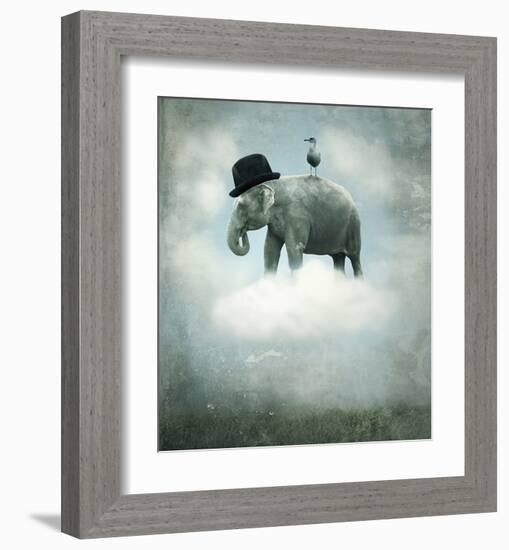 Elephant on Cloud with Hat-null-Framed Art Print