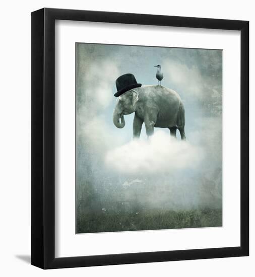 Elephant on Cloud with Hat-null-Framed Art Print